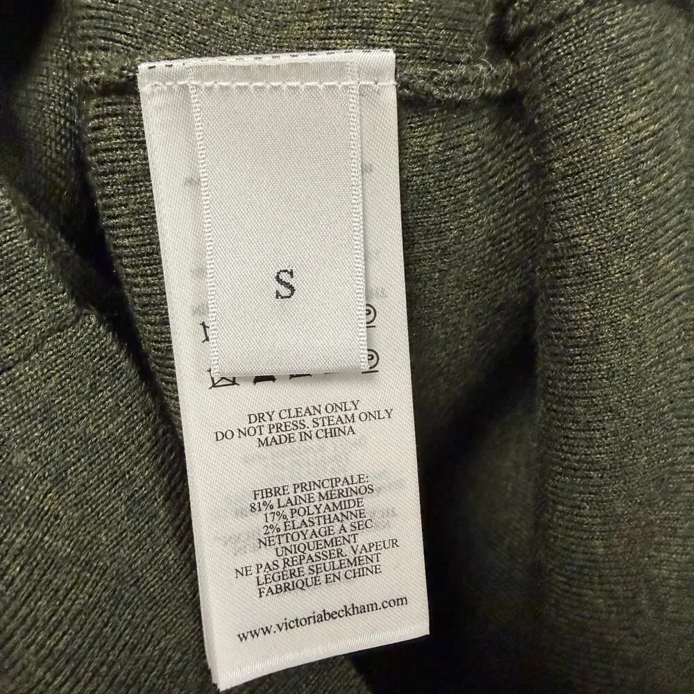 NWT Victoria Beckham Fine Merino Wool Blend Zip Up Jacket Oregano Green Small - Picture 8 of 9